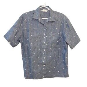 Vintage RUSS Chambray Shirt USA ILGWU Union Embroidered Dot M